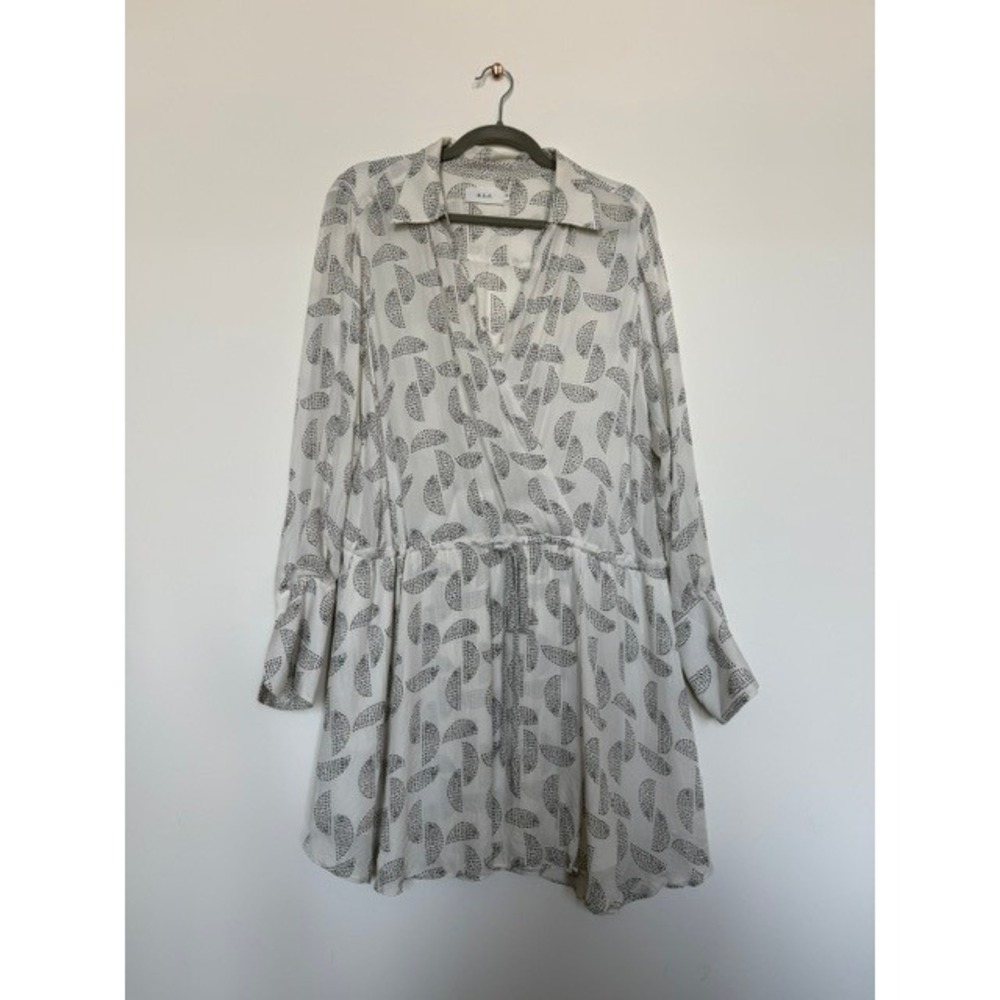 A.L.C. 100% Silk Geometric White Print Dress Size 16 | Designer | $495 Retail